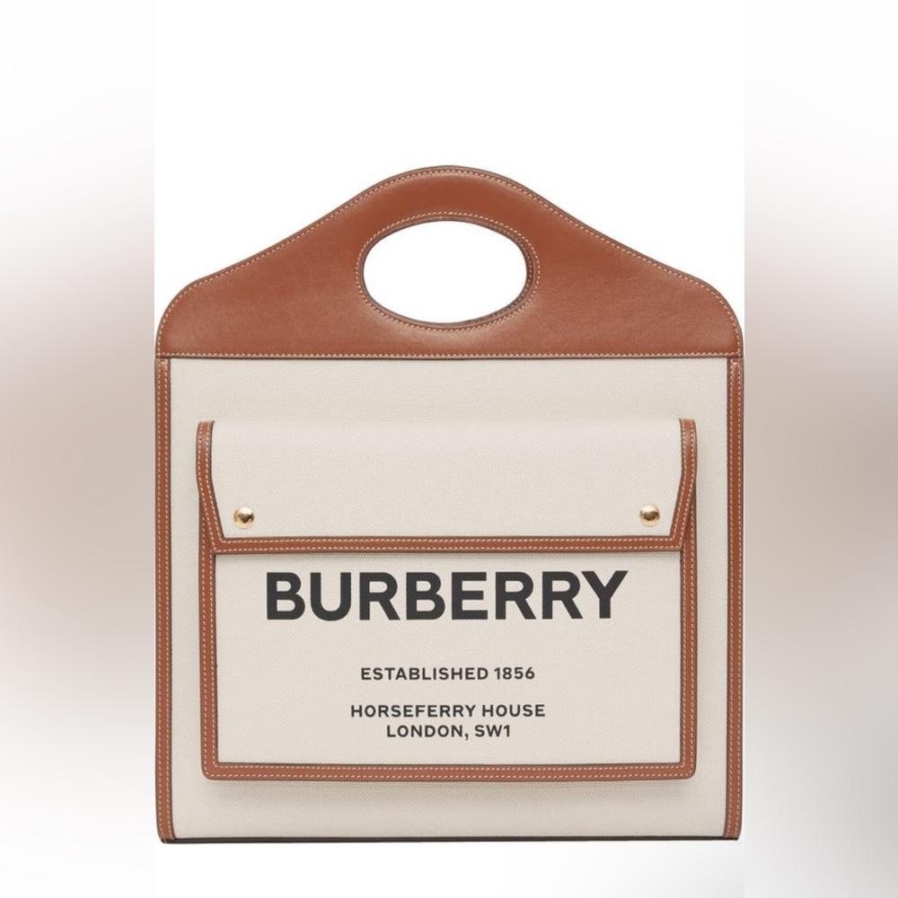 Burberry MN Pocket Logo Canvas and Leather Tote Shoulder Bag